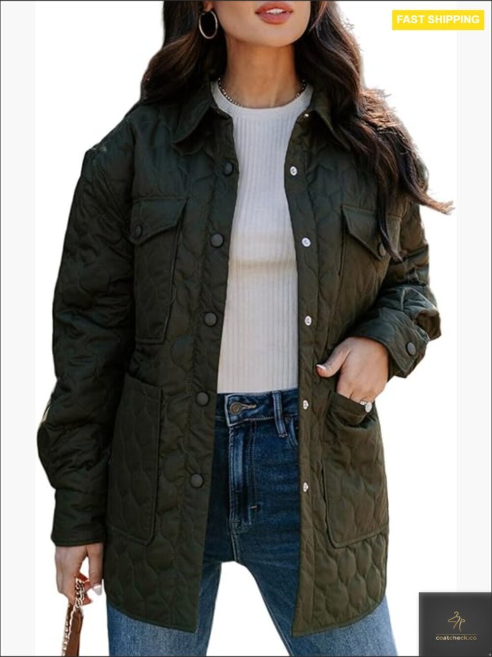 Quilted Puffer Jacket Lightweight Long Sleeve Button Down Winter Coat with
